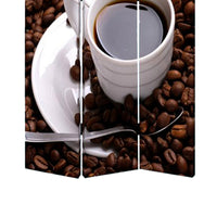 3 Panel Foldable Canvas Screen with Coffee Print, Brown and White - BM26522