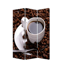 3 Panel Foldable Canvas Screen with Coffee Print, Brown and White - BM26522