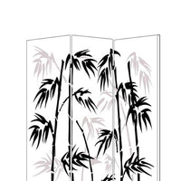 3 Panel Foldable Canvas Bamboo Leaf Print Screen, Black and White - BM26524