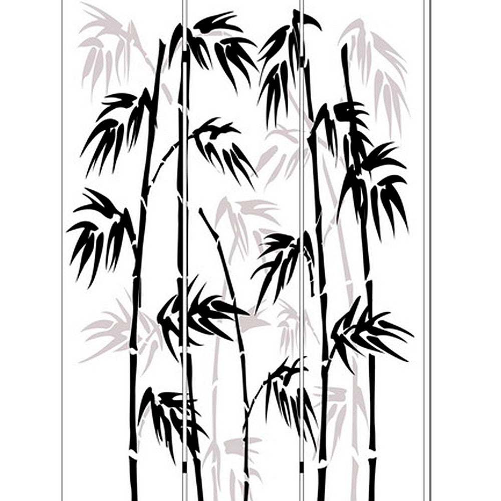 3 Panel Foldable Canvas Bamboo Leaf Print Screen, Black and White - BM26524