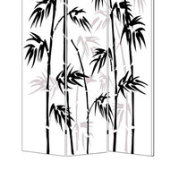 3 Panel Foldable Canvas Bamboo Leaf Print Screen, Black and White - BM26524