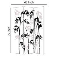 3 Panel Foldable Canvas Bamboo Leaf Print Screen, Black and White - BM26524