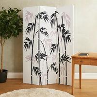 3 Panel Foldable Canvas Bamboo Leaf Print Screen, Black and White - BM26524
