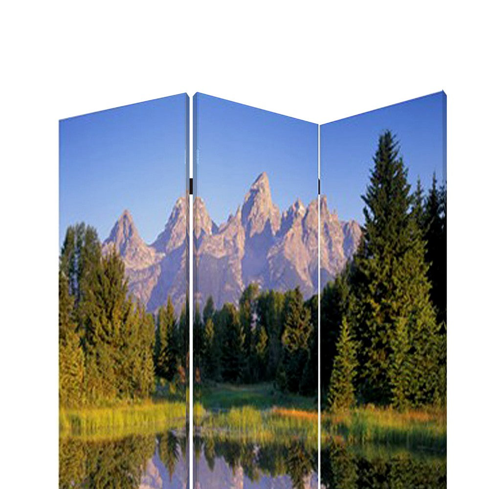 3 Panel Landscape Print Foldable Canvas Screen, Multicolor - BM26525