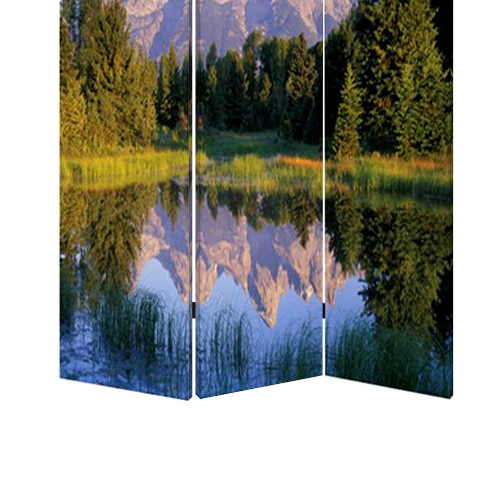 3 Panel Landscape Print Foldable Canvas Screen, Multicolor - BM26525