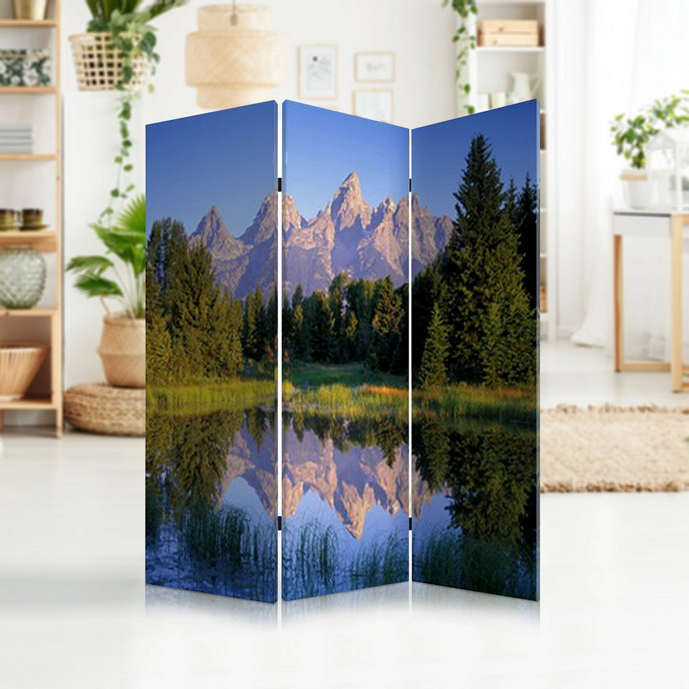 3 Panel Landscape Print Foldable Canvas Screen, Multicolor - BM26525