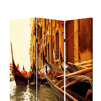 Venice Street Printed Foldable Screen with 3 Panels, Brown - BM26528