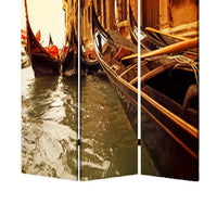 Venice Street Printed Foldable Screen with 3 Panels, Brown - BM26528
