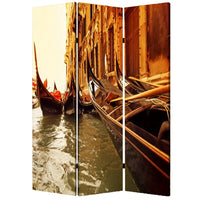 Venice Street Printed Foldable Screen with 3 Panels, Brown - BM26528
