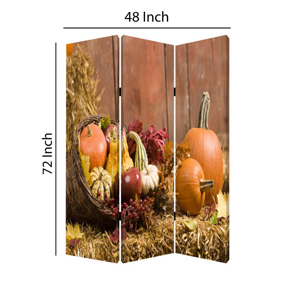 3 Panel Foldable Canvas Screen with Vegetable Still Print, Multicolor - BM26529