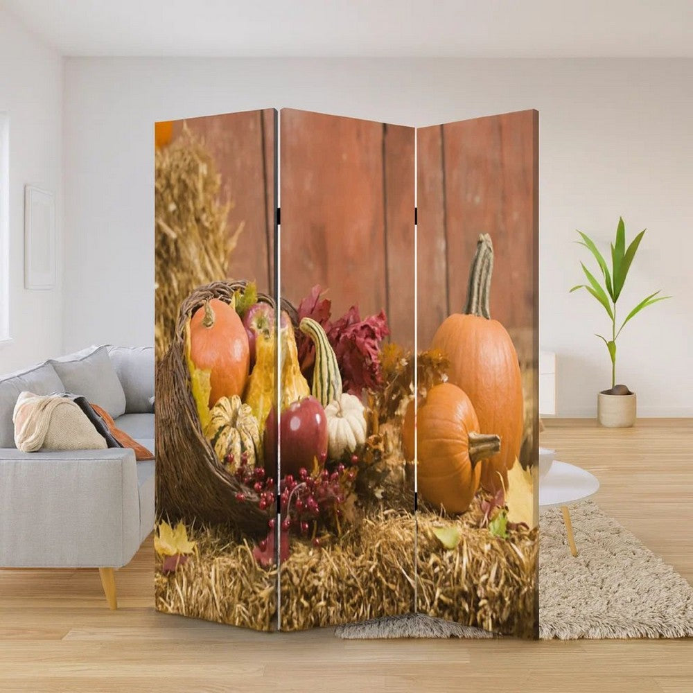 3 Panel Foldable Canvas Screen with Vegetable Still Print, Multicolor - BM26529