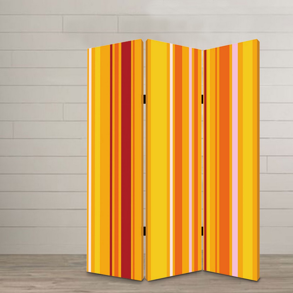3 Panel Canvas Screen with Bright Stripe Print, Yellow and Red - BM26530