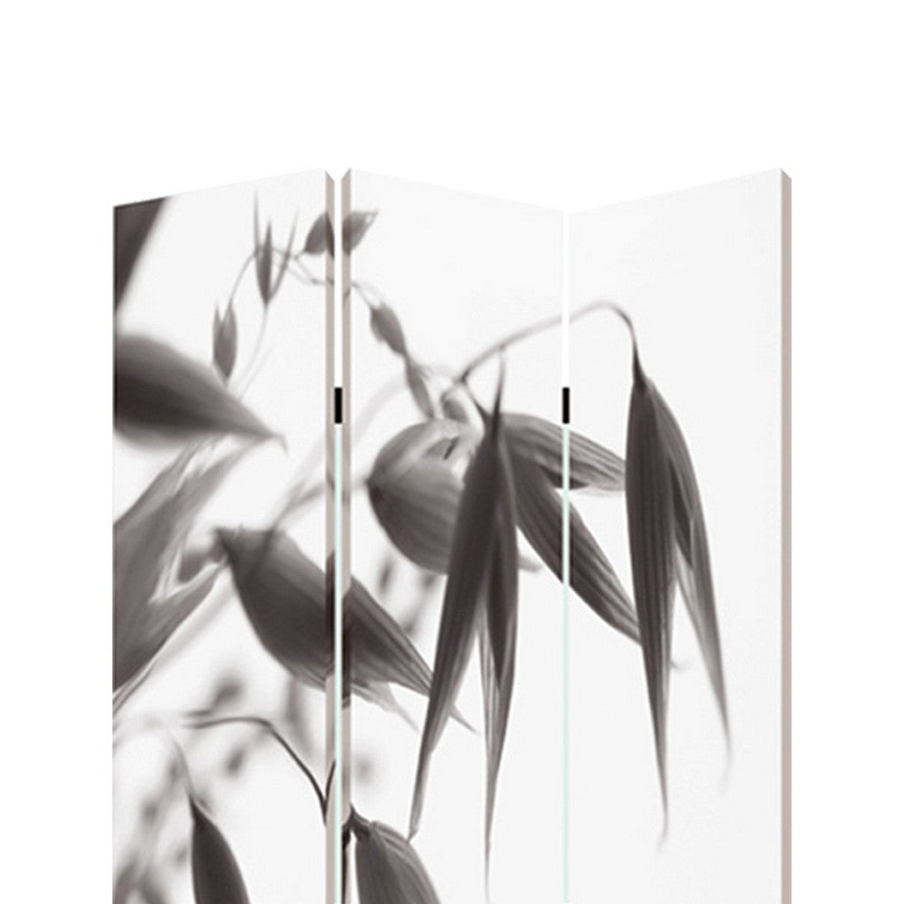 3 Panel Foldable Canvas Screen with Lily Print, Black and White - BM26531