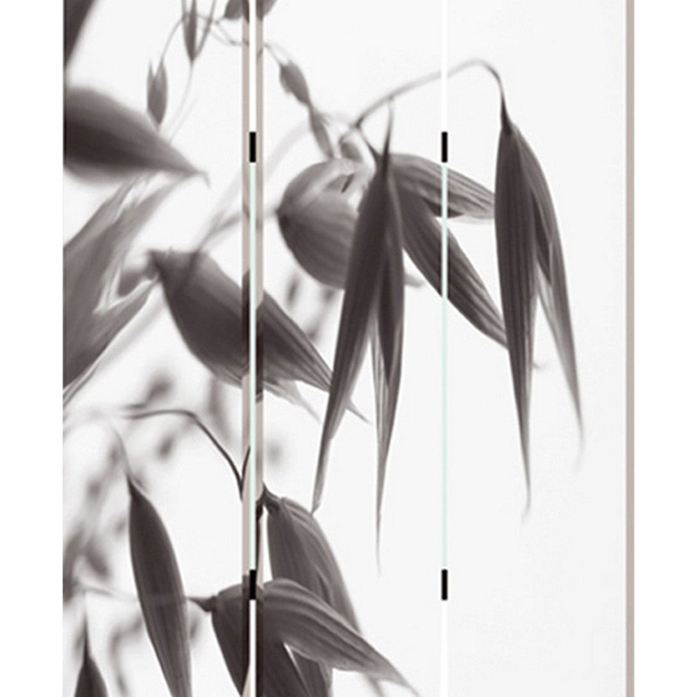3 Panel Foldable Canvas Screen with Lily Print, Black and White - BM26531