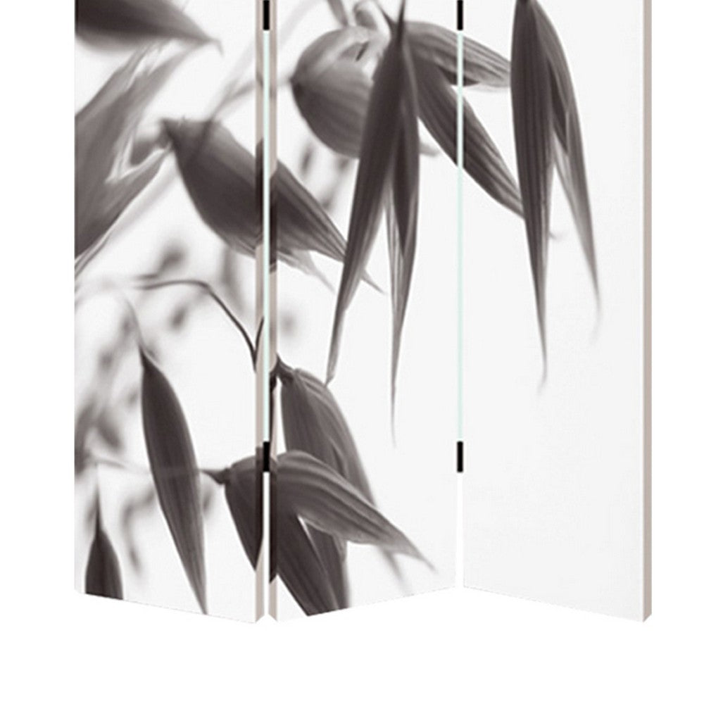 3 Panel Foldable Canvas Screen with Lily Print, Black and White - BM26531