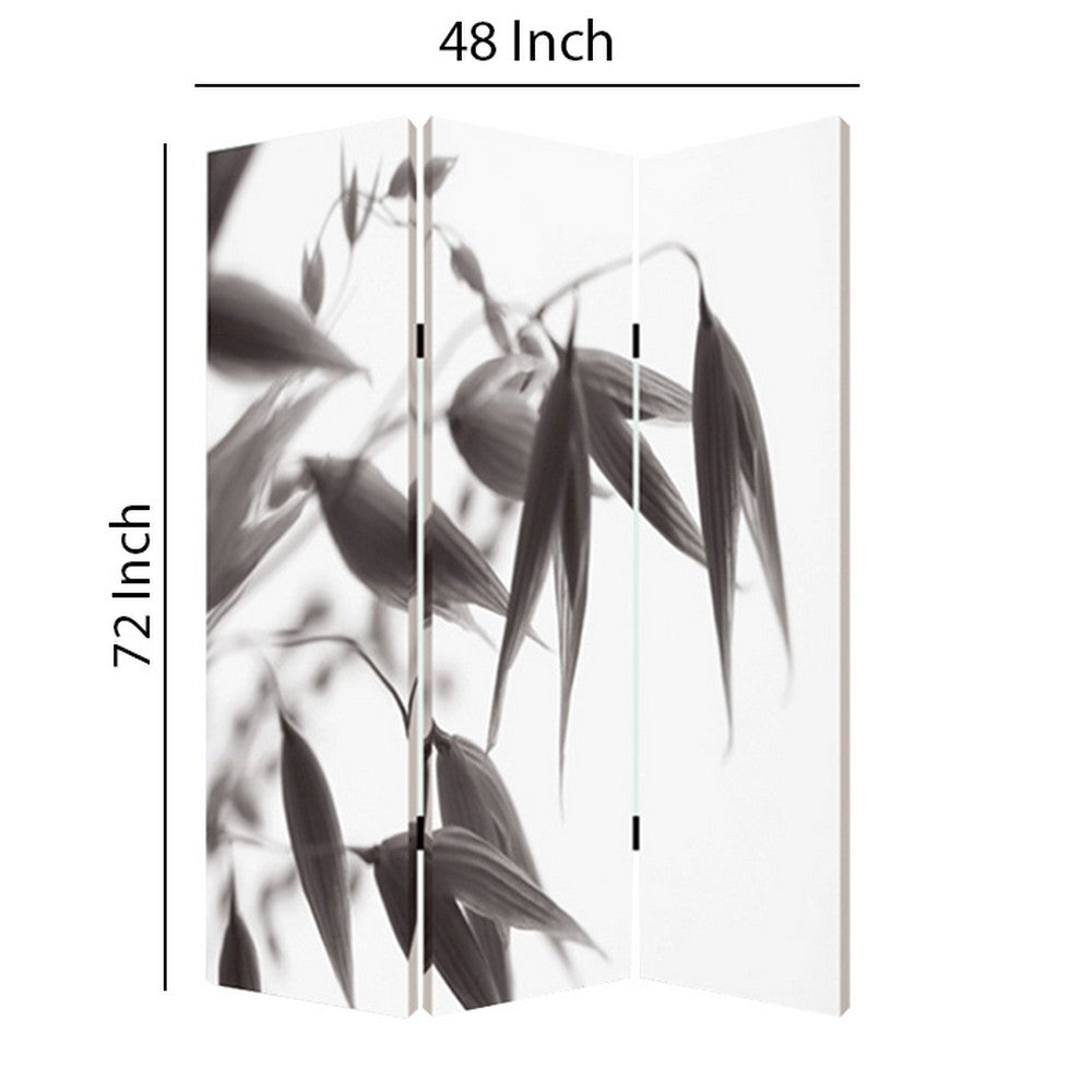 3 Panel Foldable Canvas Screen with Lily Print, Black and White - BM26531