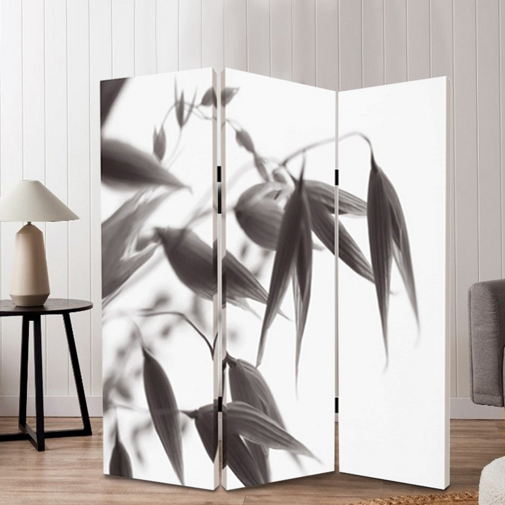 3 Panel Foldable Canvas Screen with Lily Print, Black and White - BM26531