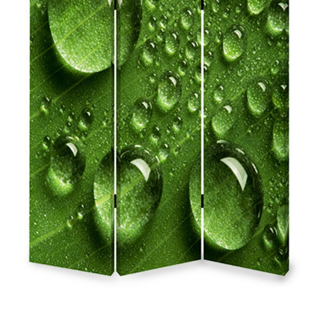 Morning Dew Print Foldable Canvas Screen with 3 Panels, Green - BM26532