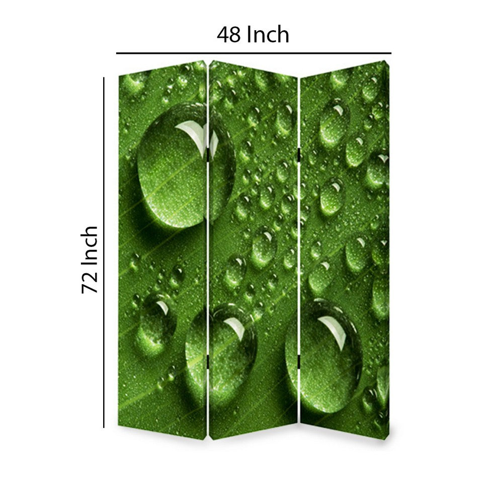 Morning Dew Print Foldable Canvas Screen with 3 Panels, Green - BM26532