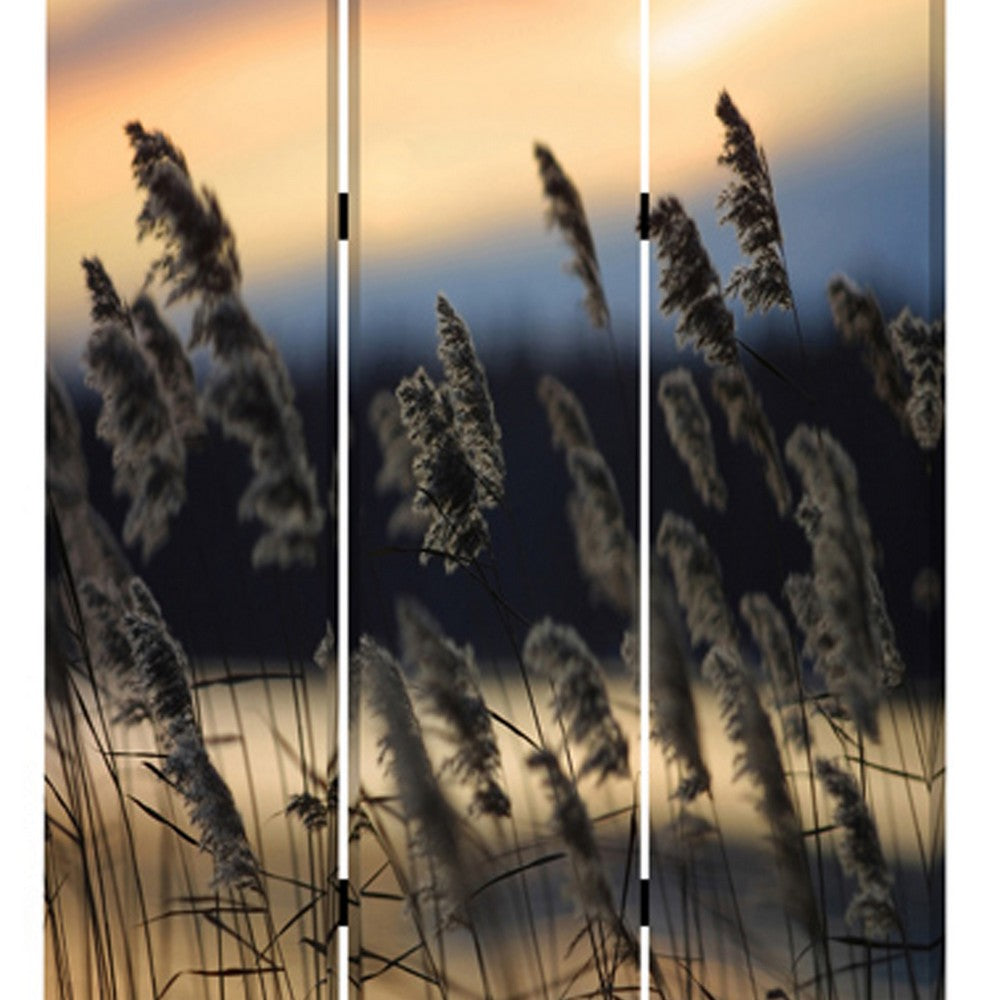 3 Panel Reed Plant Print Foldable Canvas Screen, Gray - BM26533