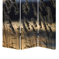 3 Panel Reed Plant Print Foldable Canvas Screen, Gray - BM26533