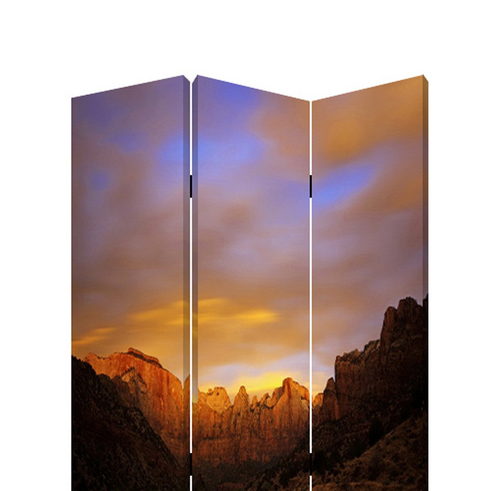 Sunset Plateau Print Foldable Canvas Screen with 3 Panels, Multicolor - BM26534