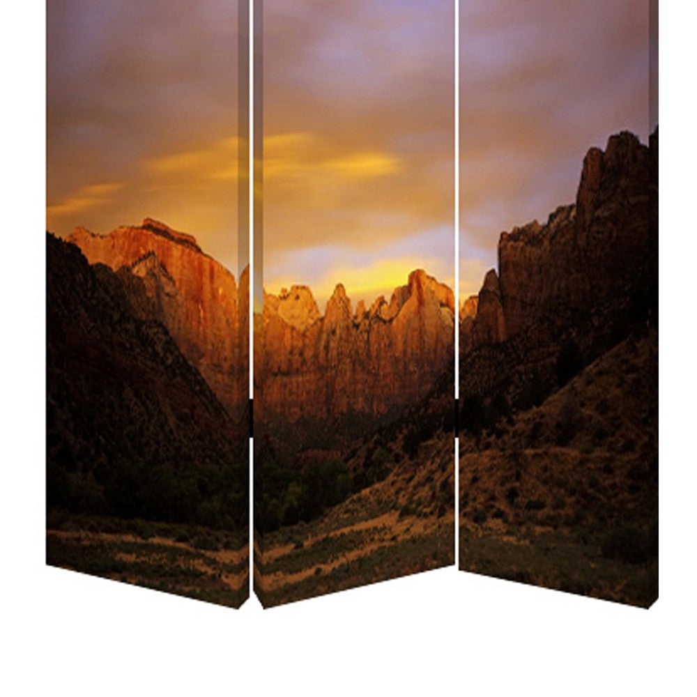 Sunset Plateau Print Foldable Canvas Screen with 3 Panels, Multicolor - BM26534