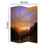 Sunset Plateau Print Foldable Canvas Screen with 3 Panels, Multicolor - BM26534
