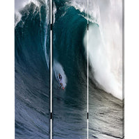 Surfing High Wave Print Foldable Canvas Screen with 3 Panels, Blue - BM26535
