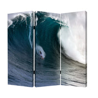Surfing High Wave Print Foldable Canvas Screen with 3 Panels, Blue - BM26535