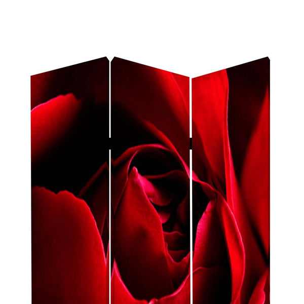 3 Panel Foldable Canvas Screen with Rose Print, Red - BM26536