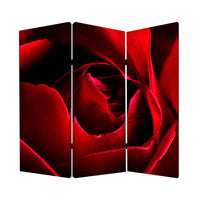 3 Panel Foldable Canvas Screen with Rose Print, Red - BM26536