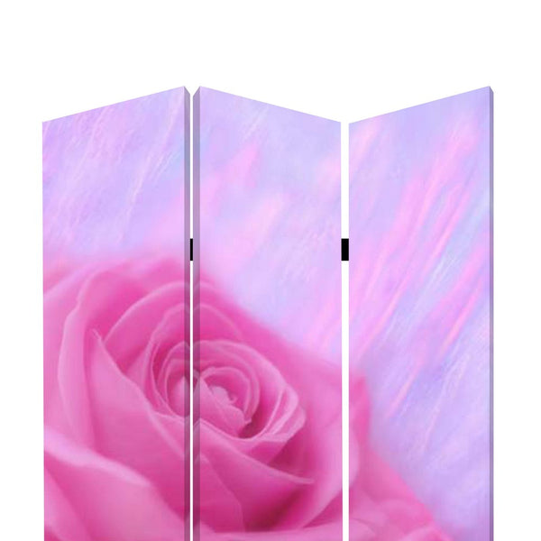 3 Panel Foldable Canvas Screen with Rose Print, Pink - BM26537