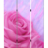 3 Panel Foldable Canvas Screen with Rose Print, Pink - BM26537
