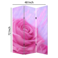3 Panel Foldable Canvas Screen with Rose Print, Pink - BM26537