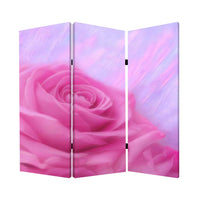 3 Panel Foldable Canvas Screen with Rose Print, Pink - BM26537