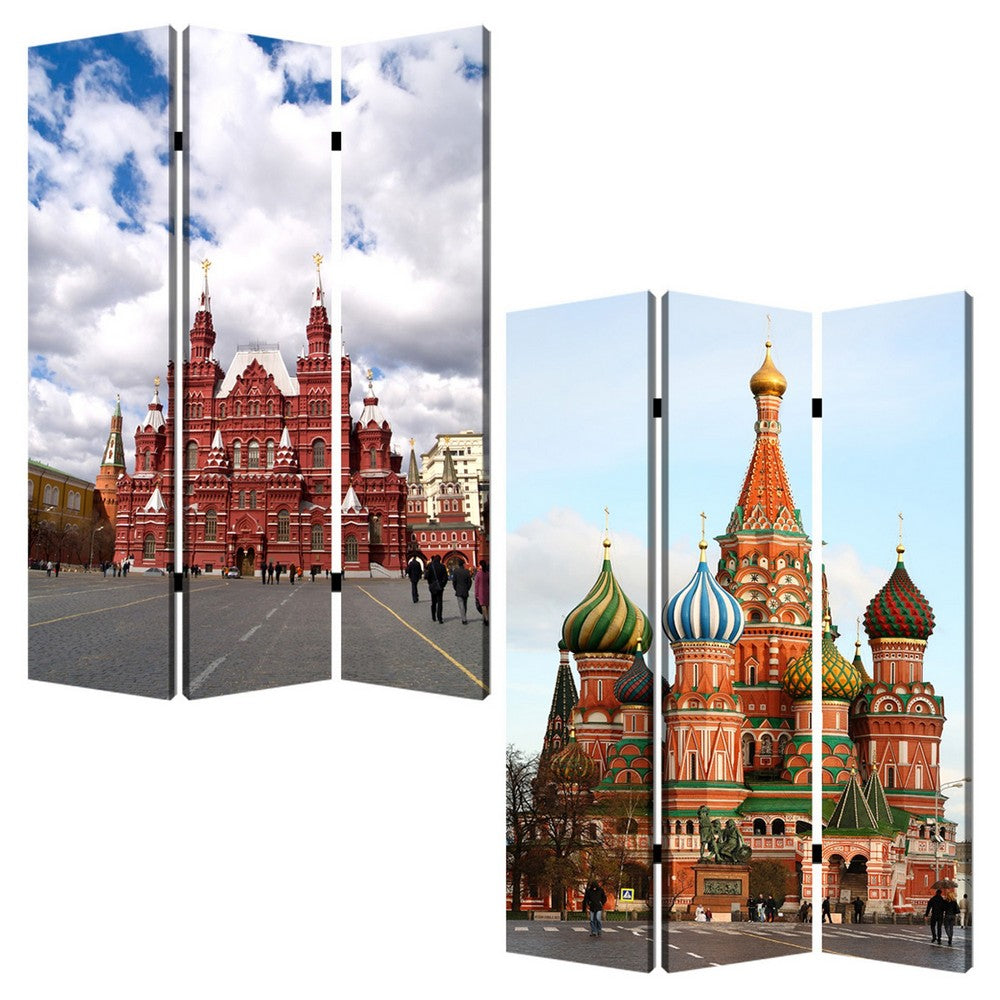 Russian Tower Print Foldable Canvas Screen with 3 Panels, Multicolor - BM26544