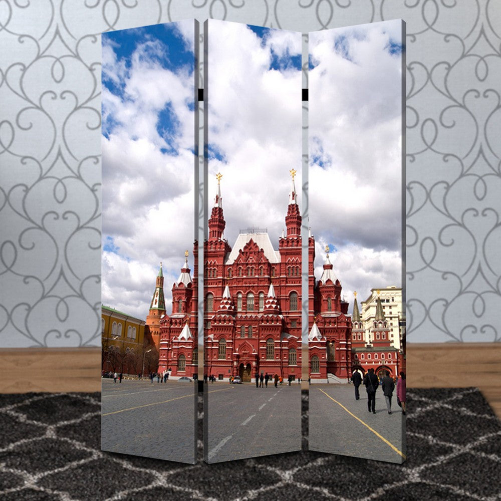 Russian Tower Print Foldable Canvas Screen with 3 Panels, Multicolor - BM26544