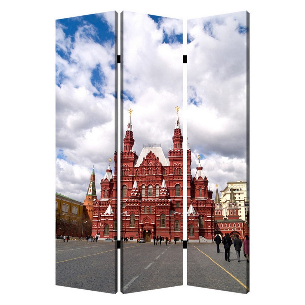Russian Tower Print Foldable Canvas Screen with 3 Panels, Multicolor - BM26544