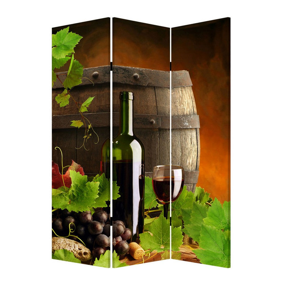 Grape Vine Print Foldable Canvas Screen with 3 Panels, Multicolor - BM26549
