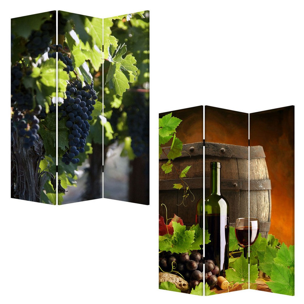 Grape Vine Print Foldable Canvas Screen with 3 Panels, Multicolor - BM26549