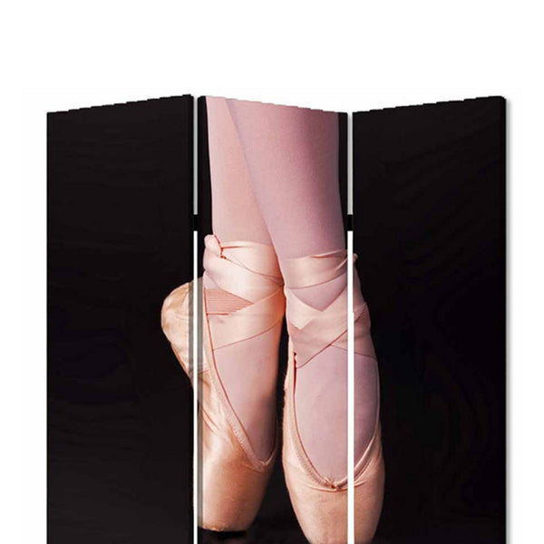 Ballet Shoe Print Foldable Canvas Screen with 3 Panels, Black and Pink - BM26550
