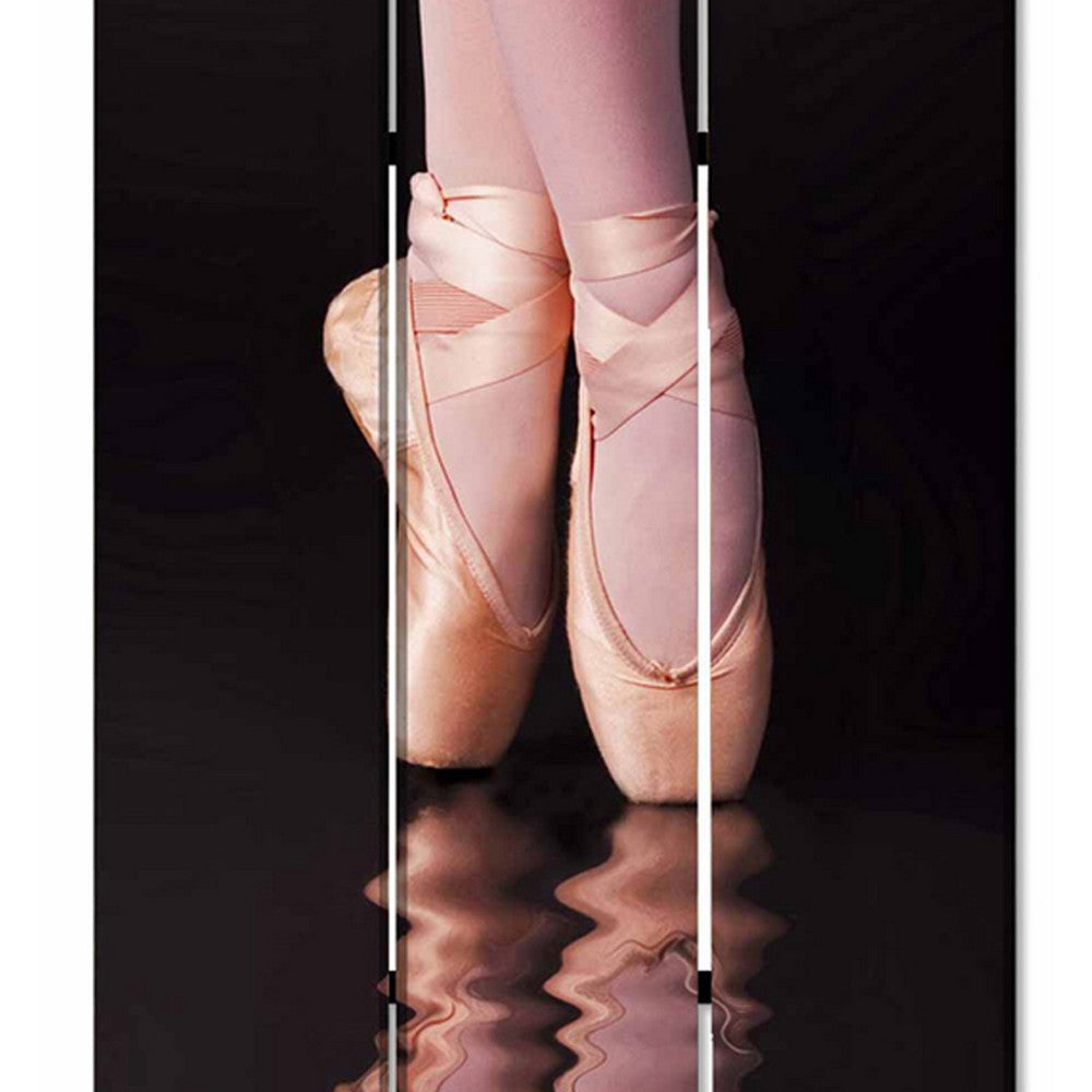 Ballet Shoe Print Foldable Canvas Screen with 3 Panels, Black and Pink - BM26550