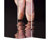 Ballet Shoe Print Foldable Canvas Screen with 3 Panels, Black and Pink - BM26550
