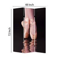 Ballet Shoe Print Foldable Canvas Screen with 3 Panels, Black and Pink - BM26550