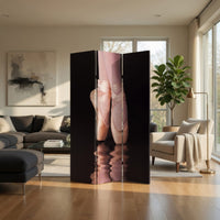 Ballet Shoe Print Foldable Canvas Screen with 3 Panels, Black and Pink - BM26550