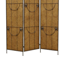 3 Panel Foldable Canvas Grill Screen with Lone Stars, Brown - BM26551