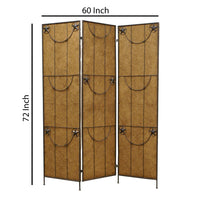3 Panel Foldable Canvas Grill Screen with Lone Stars, Brown - BM26551