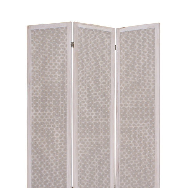 3 Panel Transitional Fabric Screen with Floral Details, Brown - BM26552