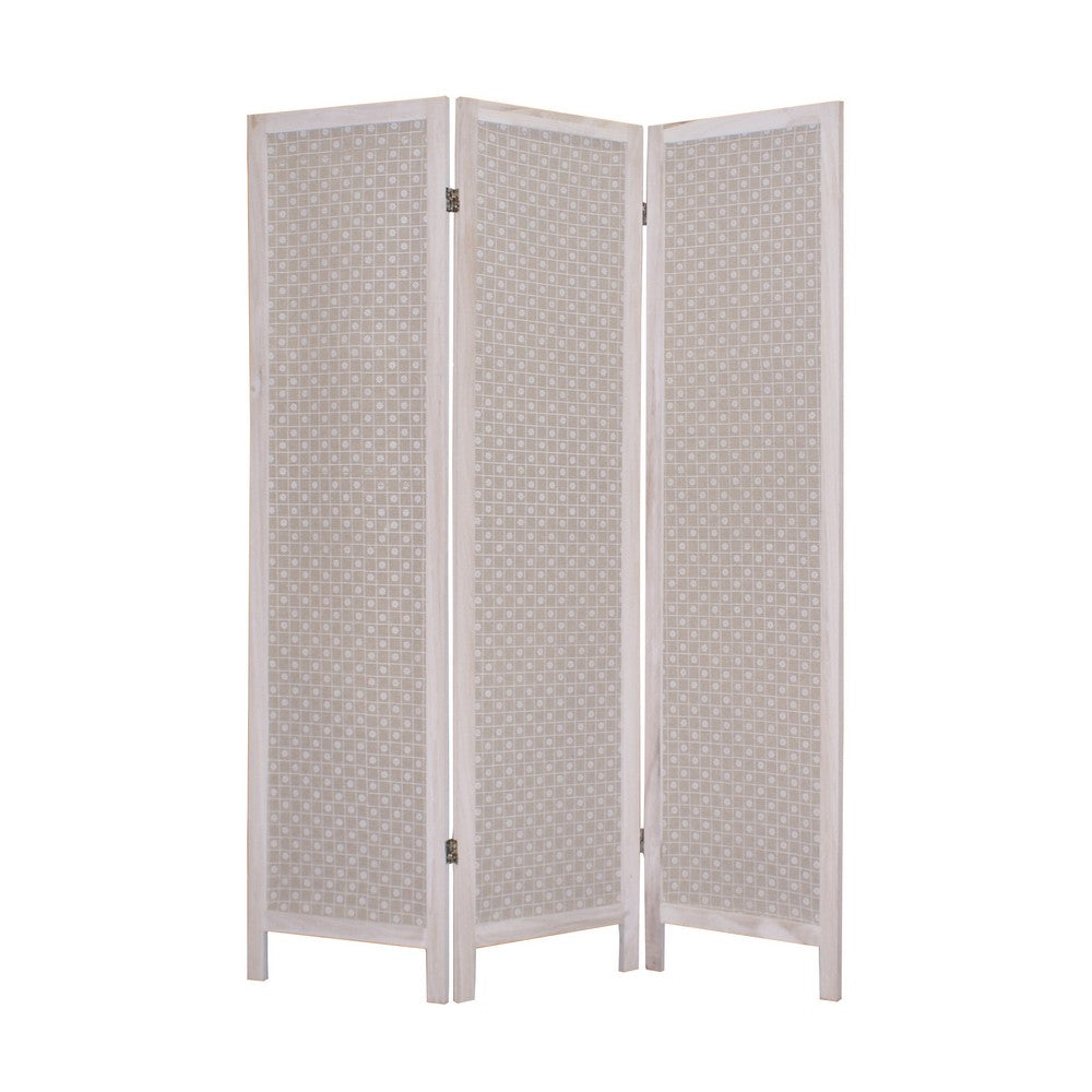 3 Panel Transitional Fabric Screen with Floral Details, Brown - BM26552